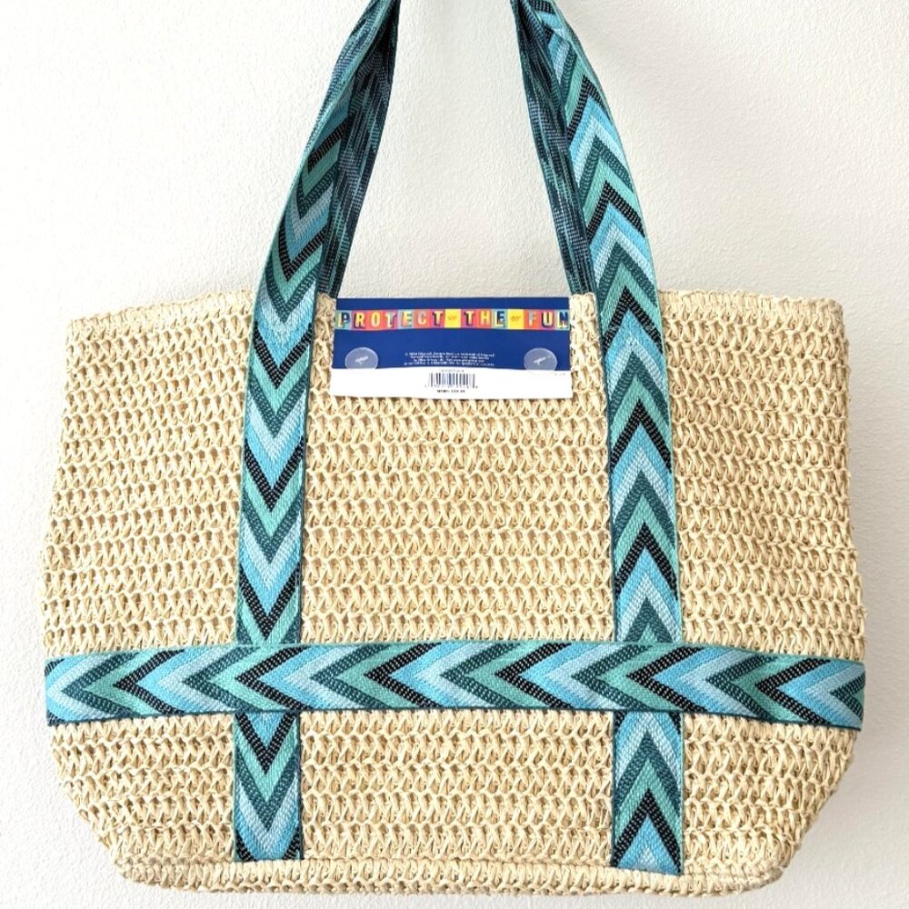 Banana Boat Straw Tote Bag Sun Hat UPF 50+ Insulated Can Cooler 3pc Set NWT - Picture 3 of 7